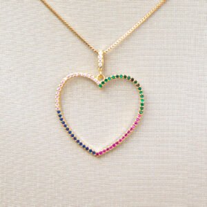 Gargantilha Coração Vazado Folheado a ouro 18k com detalhes em micro cravação de zircônias - Image 1