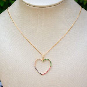 Gargantilha Coração Vazado Folheado a ouro 18k com detalhes em micro cravação de zircônias - Image 3