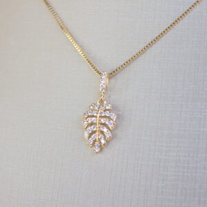 Gargantilha Folha Cravejada em Zircônias Folheada a ouro 18k Col46f - Image 2