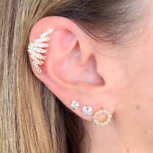 Conjunto Circulo Cravejado com zircônias brilhantes folheado a ouro 18k Conj06f - Image 2