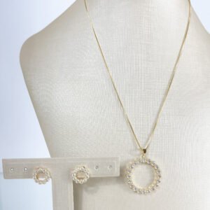 Conjunto Circulo Cravejado com zircônias brilhantes folheado a ouro 18k Conj06f - Image 1
