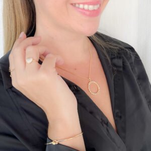 Conjunto Circulo Cravejado com zircônias brilhantes folheado a ouro 18k Conj06f - Image 3