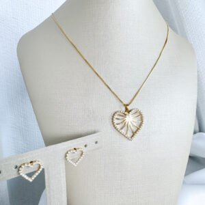 Conjunto Heart Folheado a ouro 18k com Detalhes em Micro Cravação de ZircôniasConj11f - Image 1