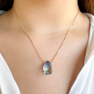 Gargantilha com Pingente Gota Pedra Color folheado a ouro 18k - Image 2