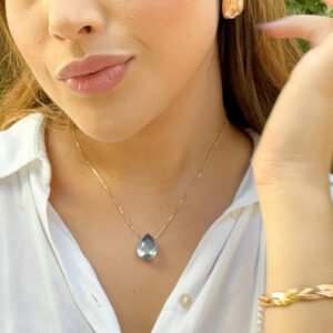 Gargantilha com Pingente Gota Pedra Color folheado a ouro 18k - Image 3