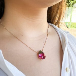 Gargantilha com Pingente Gota Pedra Color folheado a ouro 18k - Image 5
