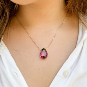 Gargantilha com Pingente Gota Pedra Color folheado a ouro 18k - Image 6