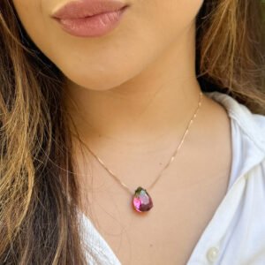 Gargantilha com Pingente Gota Pedra Color folheado a ouro 18k - Image 8