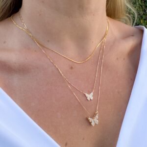 Gargantilha Dupla Butterfly folheada a ouro 18k - Image 3