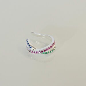 Piercing Fake Prata Cravejado em Zircônias Coloridas - Image 1