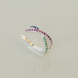 Piercing Fake Prata Cravejado em Zircônias Coloridas - Image 2