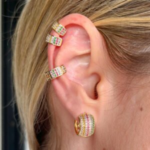 Trio Piercing Fake Folheado a ouro 18k cravejado em Zircônias Cristais ou Coloridas - Image 1