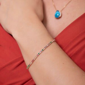 Pulseira Riviera folheada a ouro 18k cravejada em zircônias Coloridas - Image 3