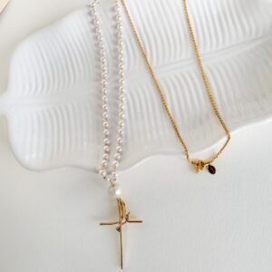 Colar Pérola Fé folheado a Ouro 18k - Image 1